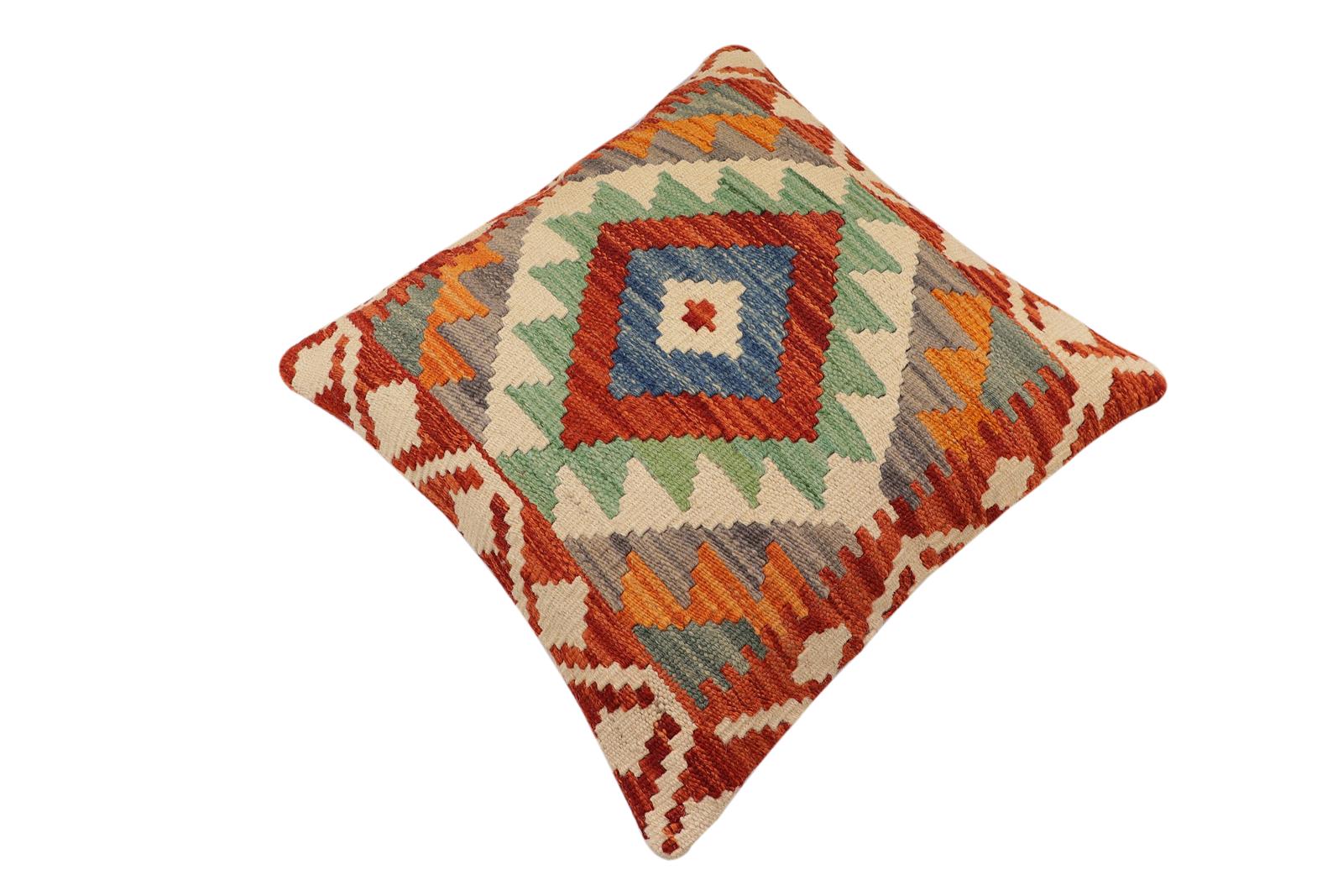 handmade Traditional Pillow Rust Blue Hand-Woven SQUARE 100% WOOL Hand woven turkish pillow2 x 2