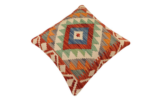 handmade Traditional Pillow Rust Blue Hand-Woven SQUARE 100% WOOL Hand woven turkish pillow2 x 2