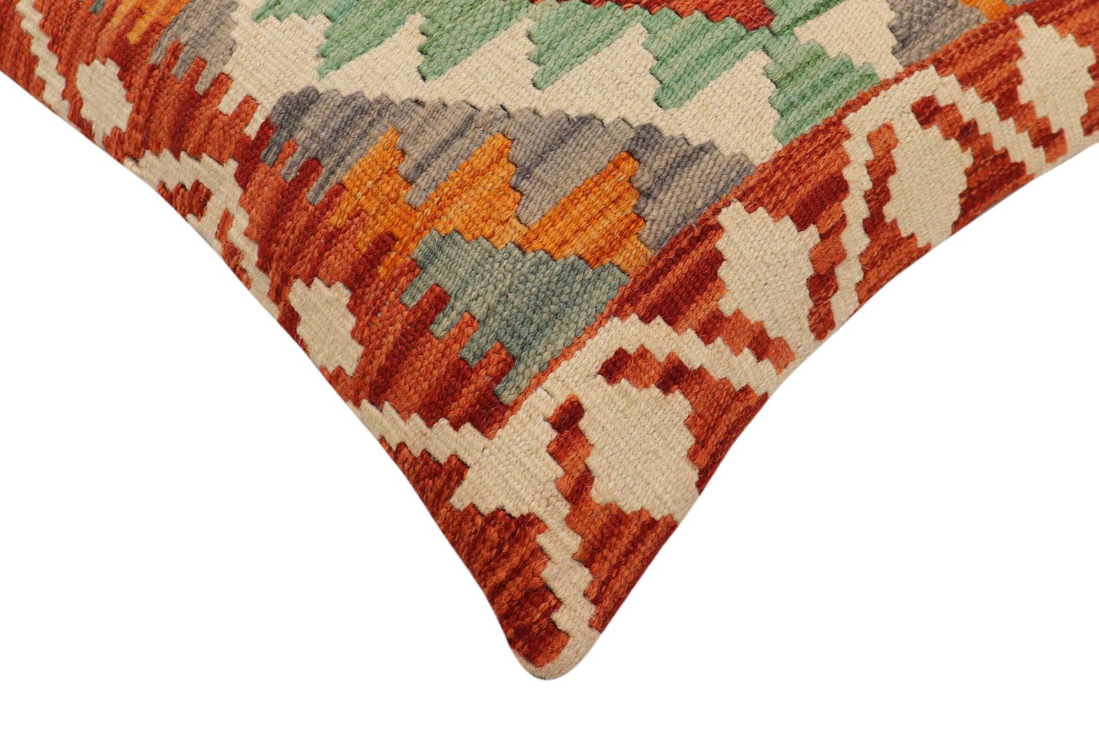 handmade Traditional Pillow Rust Blue Hand-Woven SQUARE 100% WOOL Hand woven turkish pillow2 x 2