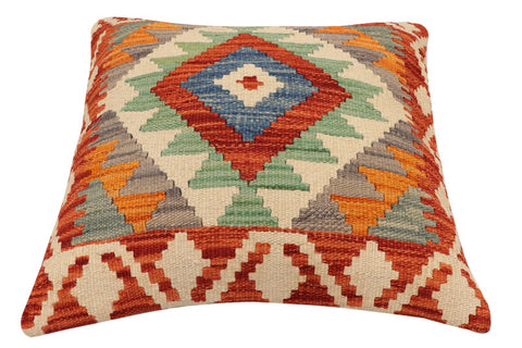 handmade Traditional Pillow Rust Blue Hand-Woven SQUARE 100% WOOL Hand woven turkish pillow2 x 2