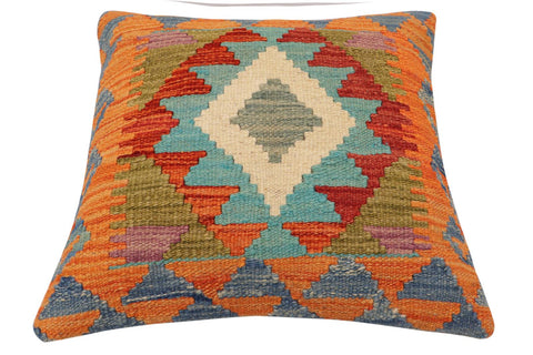 handmade Traditional Pillow Rust Blue Hand-Woven SQUARE 100% WOOL  Hand woven turkish pillow  2 x 2