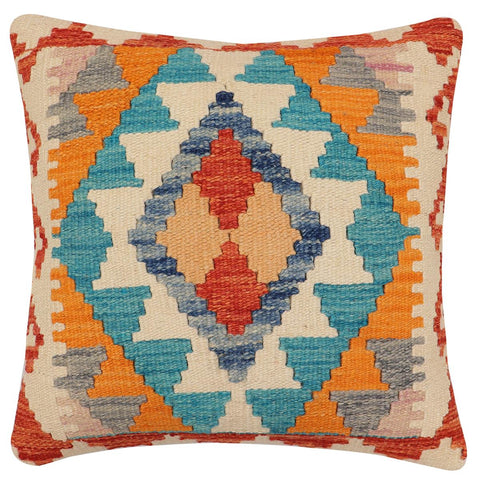 handmade Traditional Pillow Rust Blue Hand-Woven SQUARE 100% WOOL Hand woven turkish pillow2 x 2