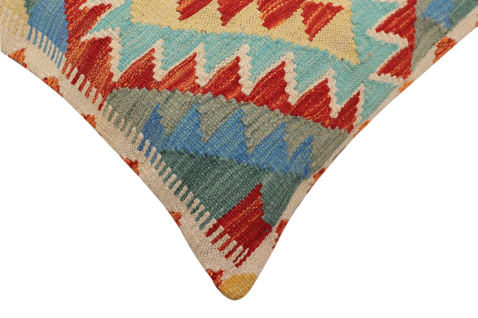 handmade Traditional Pillow Rust Blue Hand-Woven SQUARE 100% WOOL  Hand woven turkish pillow  PILLOW