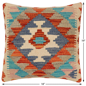 handmade Traditional Pillow Rust Blue Hand-Woven SQUARE 100% WOOL  Hand woven turkish pillow  2 x 2