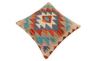 handmade Traditional Pillow Rust Blue Hand-Woven SQUARE 100% WOOL  Hand woven turkish pillow  2 x 2