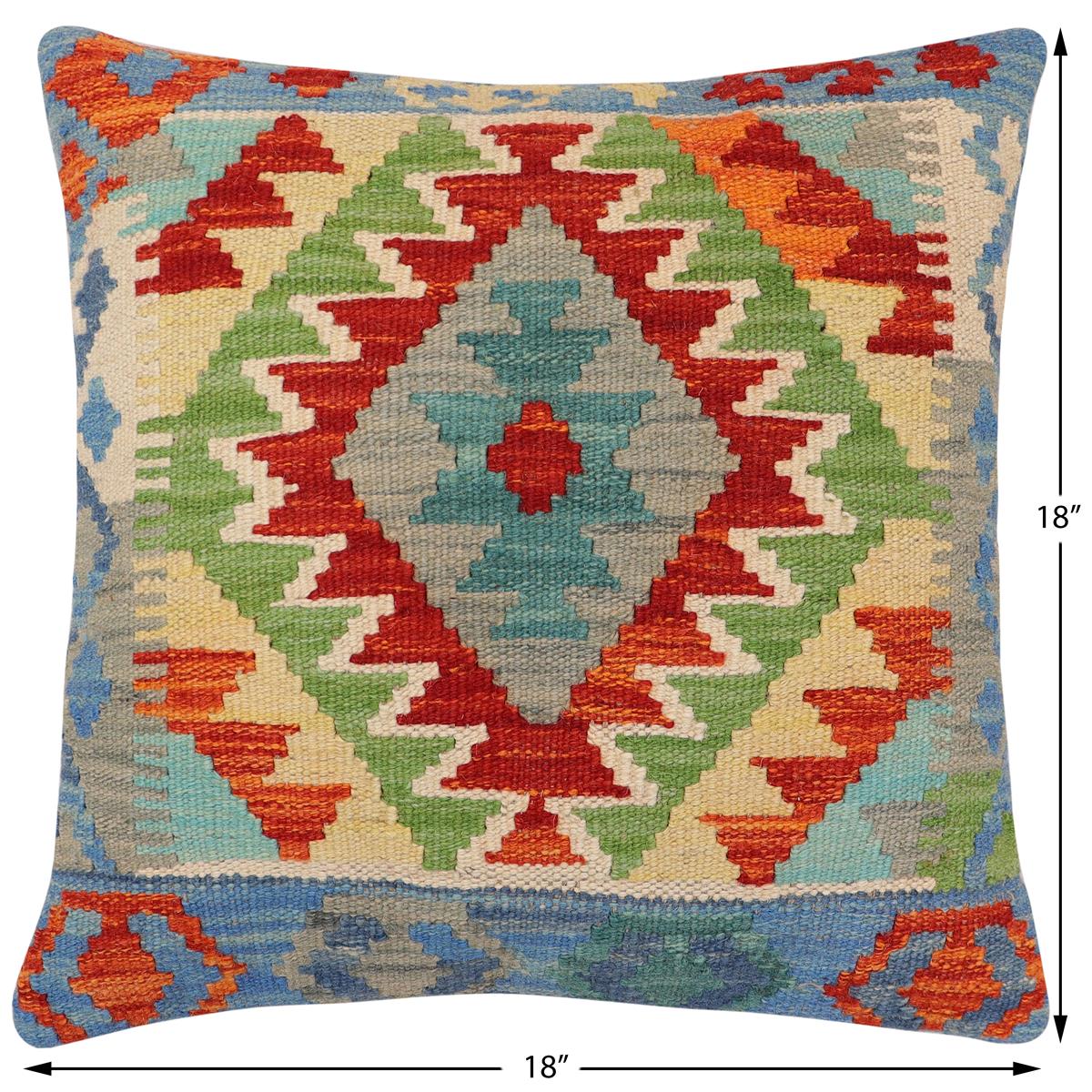 handmade Traditional Pillow Rust Blue Hand-Woven SQUARE 100% WOOL Hand woven turkish pillow2 x 2