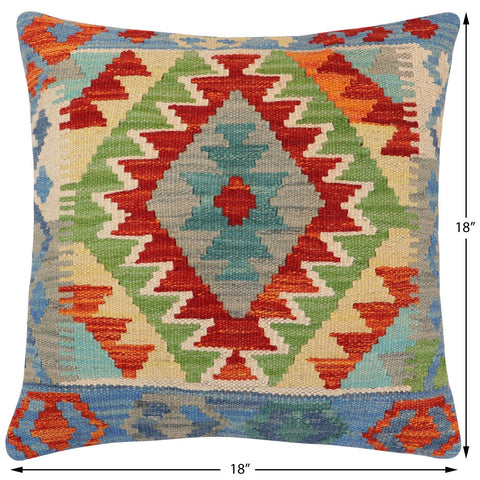 handmade Traditional Pillow Rust Blue Hand-Woven SQUARE 100% WOOL Hand woven turkish pillow2 x 2