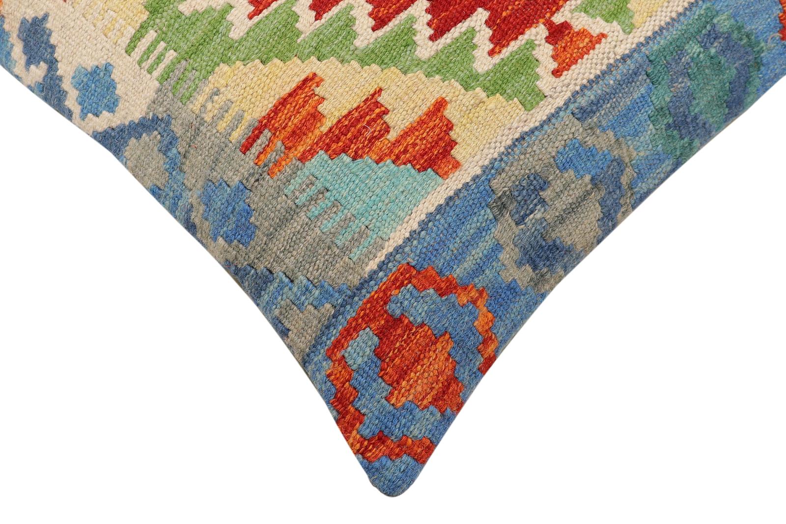 handmade Traditional Pillow Rust Blue Hand-Woven SQUARE 100% WOOL Hand woven turkish pillow2 x 2