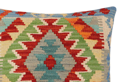 handmade Traditional Pillow Rust Blue Hand-Woven SQUARE 100% WOOL Hand woven turkish pillow2 x 2