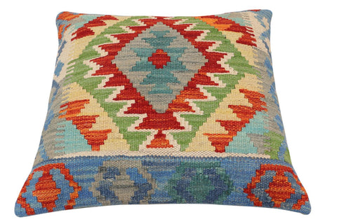 handmade Traditional Pillow Rust Blue Hand-Woven SQUARE 100% WOOL Hand woven turkish pillow2 x 2