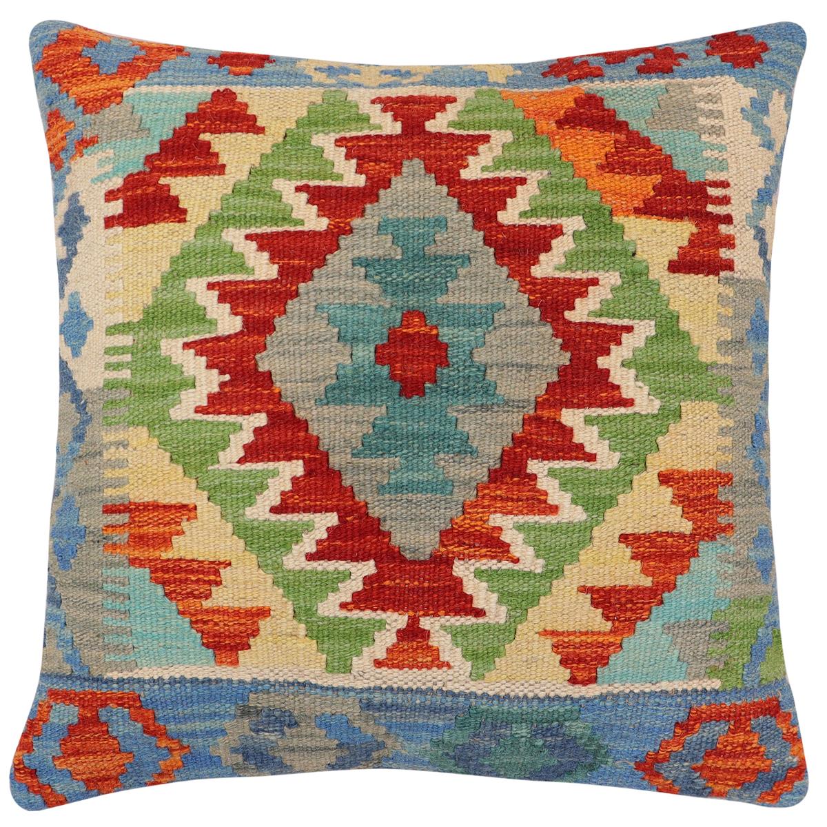 handmade Traditional Pillow Rust Blue Hand-Woven SQUARE 100% WOOL Hand woven turkish pillow2 x 2