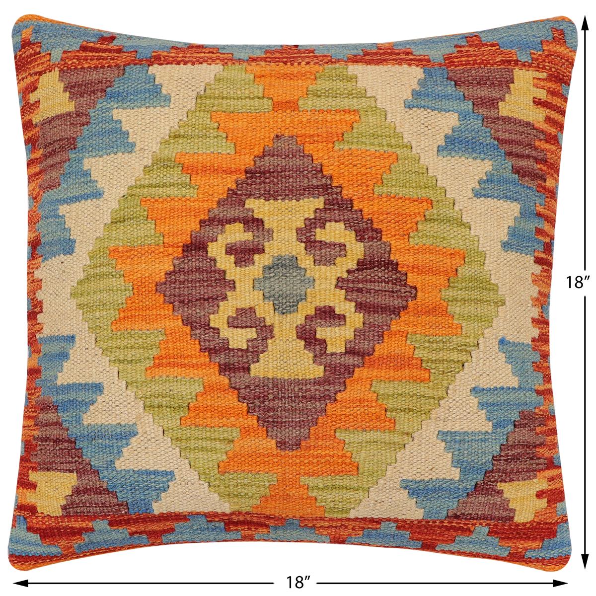 handmade Traditional Pillow Rust Blue Hand-Woven SQUARE 100% WOOL Hand woven turkish pillow2 x 2