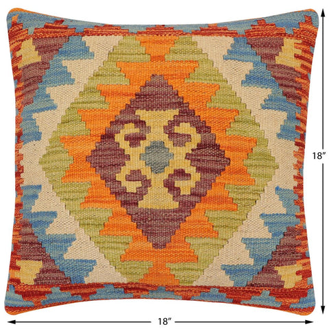 handmade Traditional Pillow Rust Blue Hand-Woven SQUARE 100% WOOL Hand woven turkish pillow2 x 2