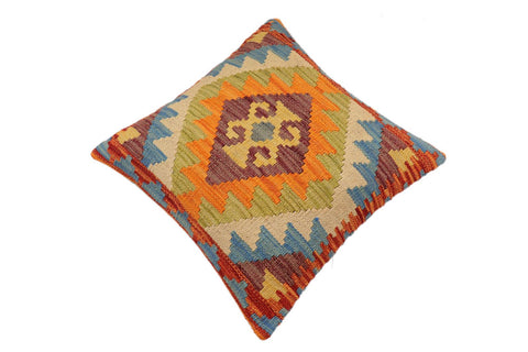 handmade Traditional Pillow Rust Blue Hand-Woven SQUARE 100% WOOL Hand woven turkish pillow2 x 2