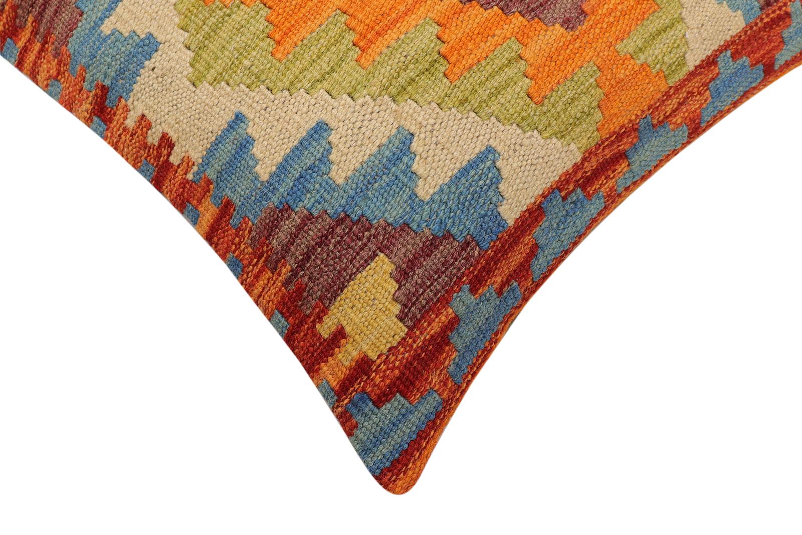 handmade Traditional Pillow Rust Blue Hand-Woven SQUARE 100% WOOL Hand woven turkish pillow2 x 2