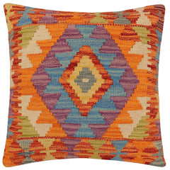 handmade Traditional Pillow Rust Blue Hand-Woven SQUARE 100% WOOL Hand woven turkish pillow2 x 2