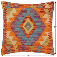 handmade Traditional Pillow Rust Blue Hand-Woven SQUARE 100% WOOL Hand woven turkish pillow2 x 2