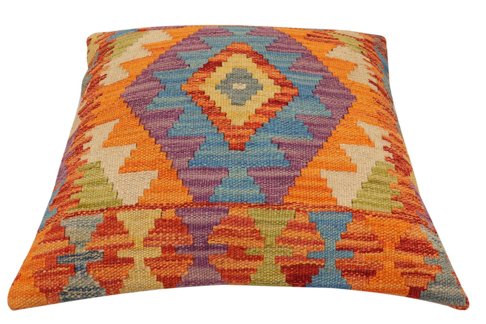 handmade Traditional Pillow Rust Blue Hand-Woven SQUARE 100% WOOL Hand woven turkish pillow2 x 2
