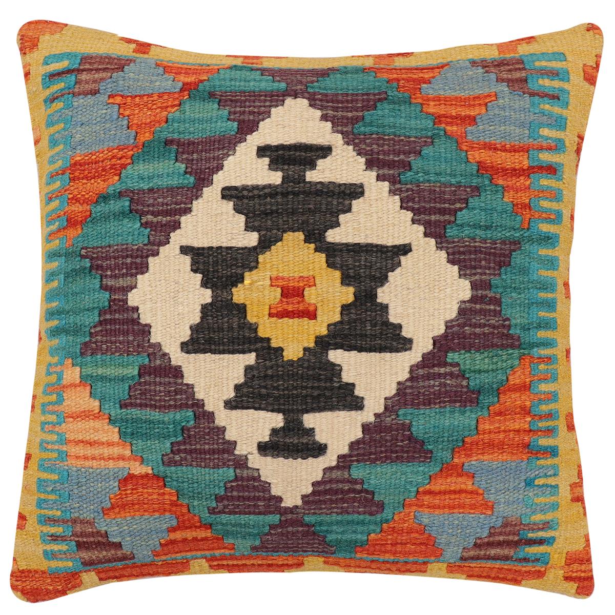 handmade Traditional Pillow Rust Blue Hand-Woven SQUARE 100% WOOL Hand woven turkish pillow2 x 2