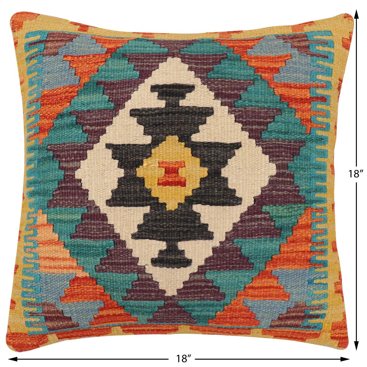 handmade Traditional Pillow Rust Blue Hand-Woven SQUARE 100% WOOL Hand woven turkish pillow2 x 2