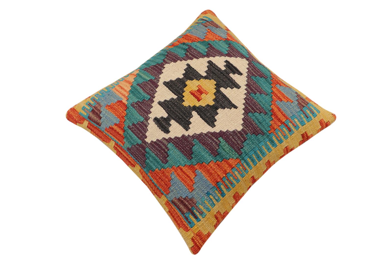 handmade Traditional Pillow Rust Blue Hand-Woven SQUARE 100% WOOL Hand woven turkish pillow2 x 2