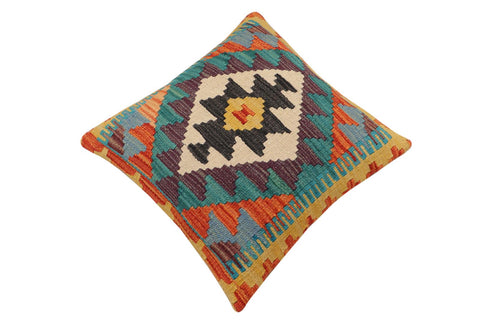 handmade Traditional Pillow Rust Blue Hand-Woven SQUARE 100% WOOL Hand woven turkish pillow2 x 2