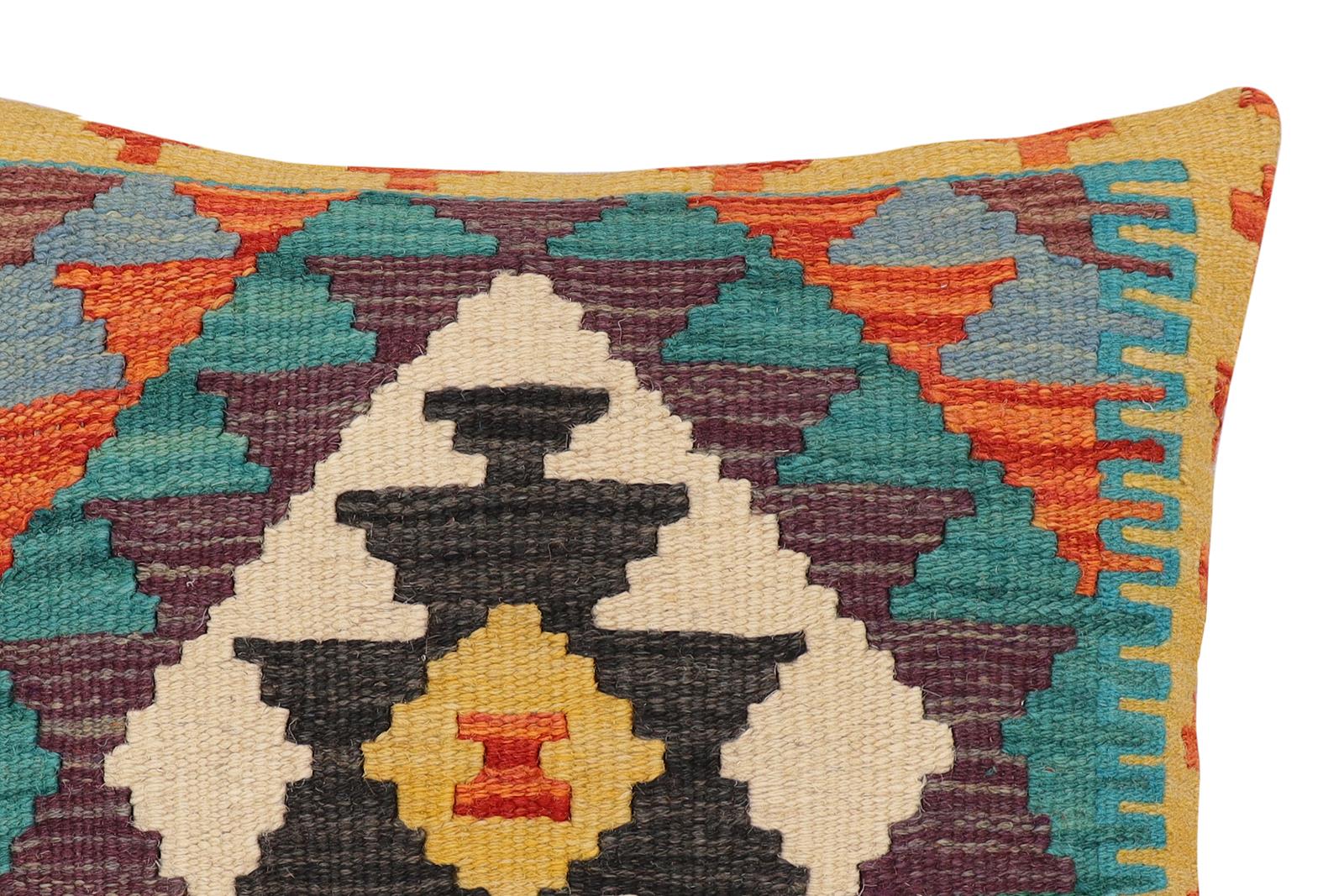 handmade Traditional Pillow Rust Blue Hand-Woven SQUARE 100% WOOL Hand woven turkish pillow2 x 2