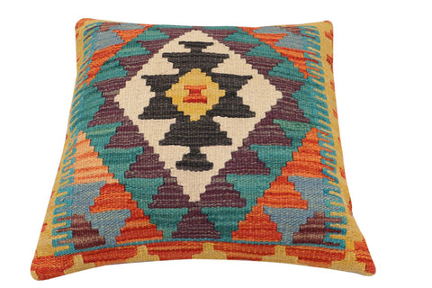 handmade Traditional Pillow Rust Blue Hand-Woven SQUARE 100% WOOL Hand woven turkish pillow2 x 2