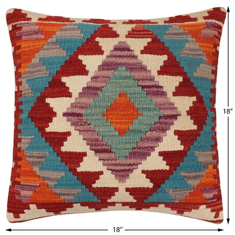 handmade Traditional Pillow Rust Blue Hand-Woven SQUARE 100% WOOL Hand woven turkish pillow2 x 2