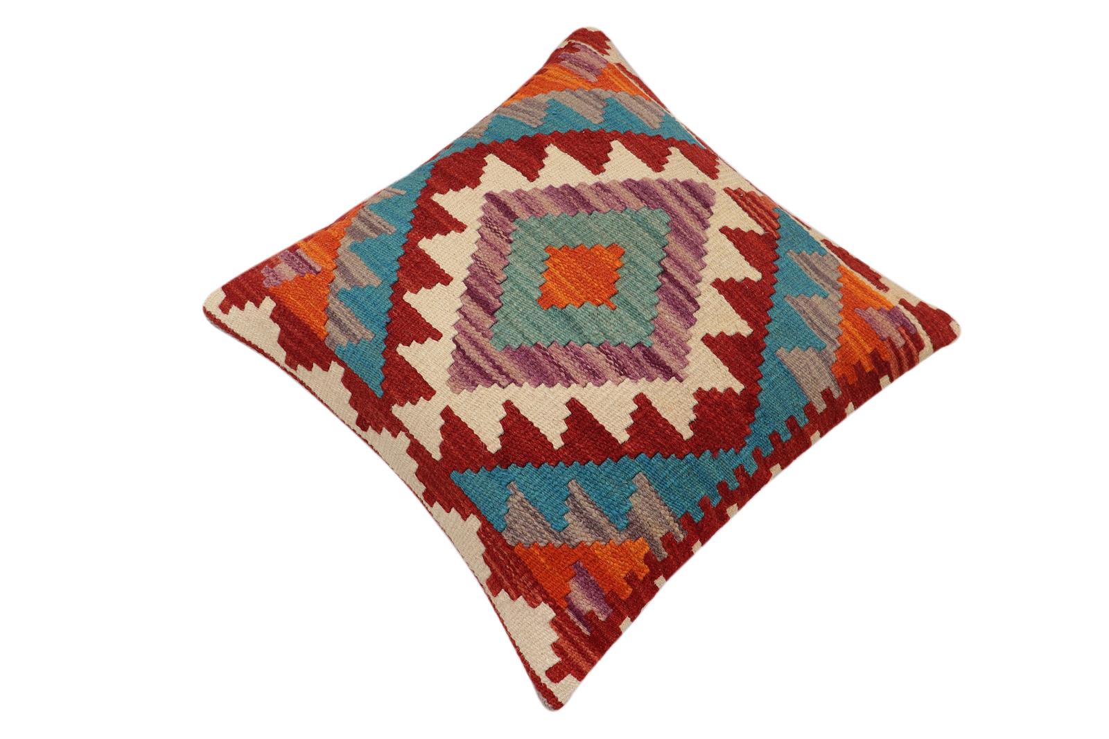 handmade Traditional Pillow Rust Blue Hand-Woven SQUARE 100% WOOL Hand woven turkish pillow2 x 2