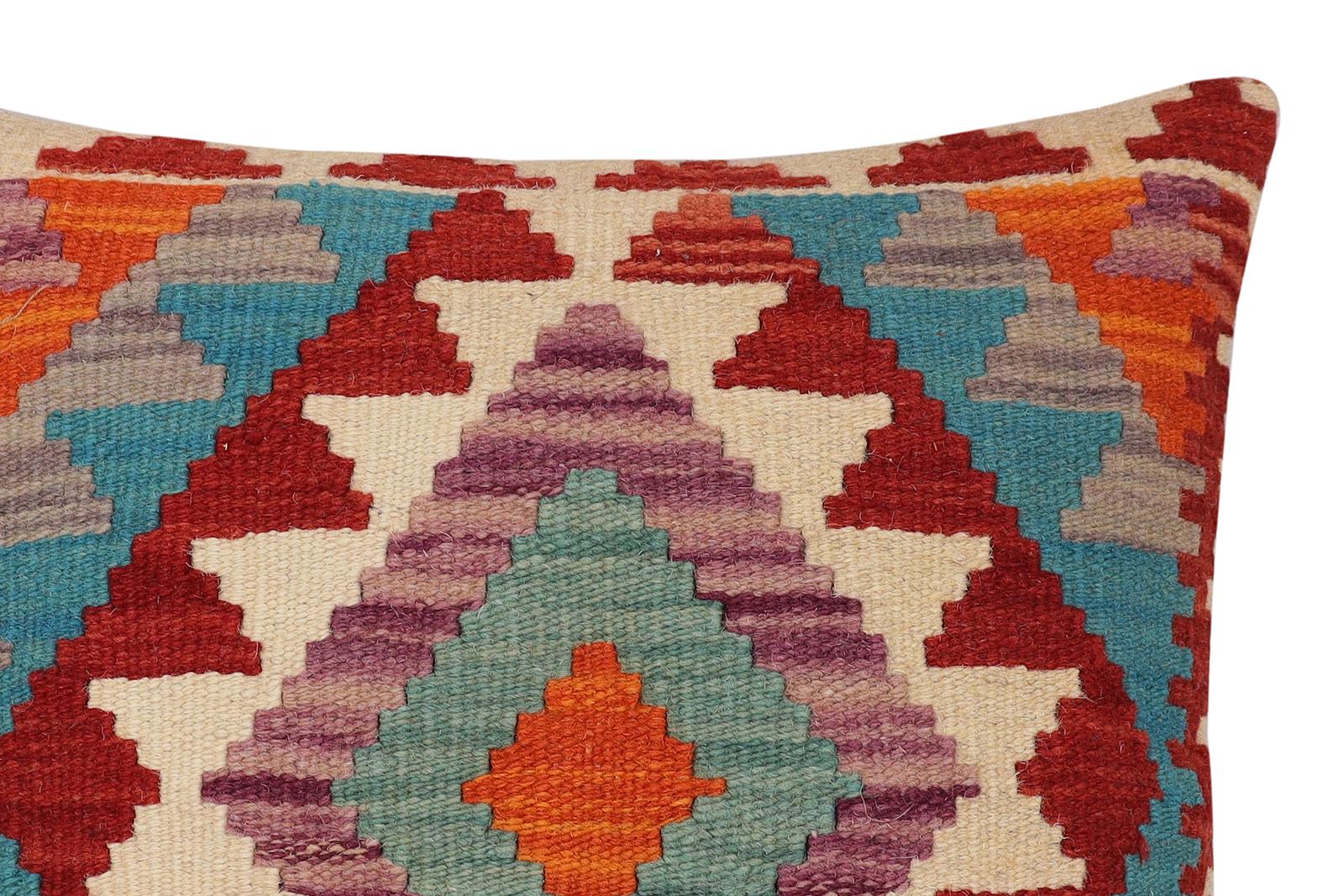 handmade Traditional Pillow Rust Blue Hand-Woven SQUARE 100% WOOL Hand woven turkish pillow2 x 2