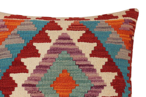 handmade Traditional Pillow Rust Blue Hand-Woven SQUARE 100% WOOL Hand woven turkish pillow2 x 2