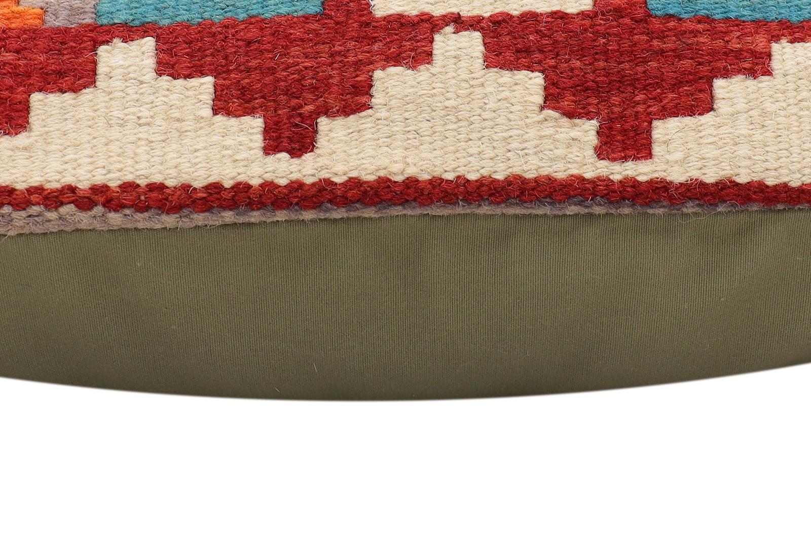 handmade Traditional Pillow Rust Blue Hand-Woven SQUARE 100% WOOL Hand woven turkish pillow2 x 2