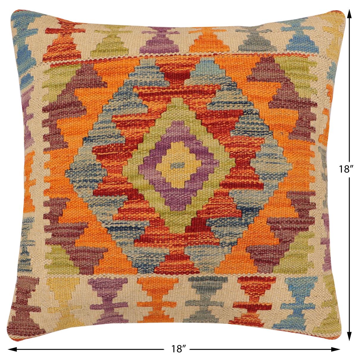 handmade Traditional Pillow Rust Blue Hand-Woven SQUARE 100% WOOL Hand woven turkish pillow2 x 2