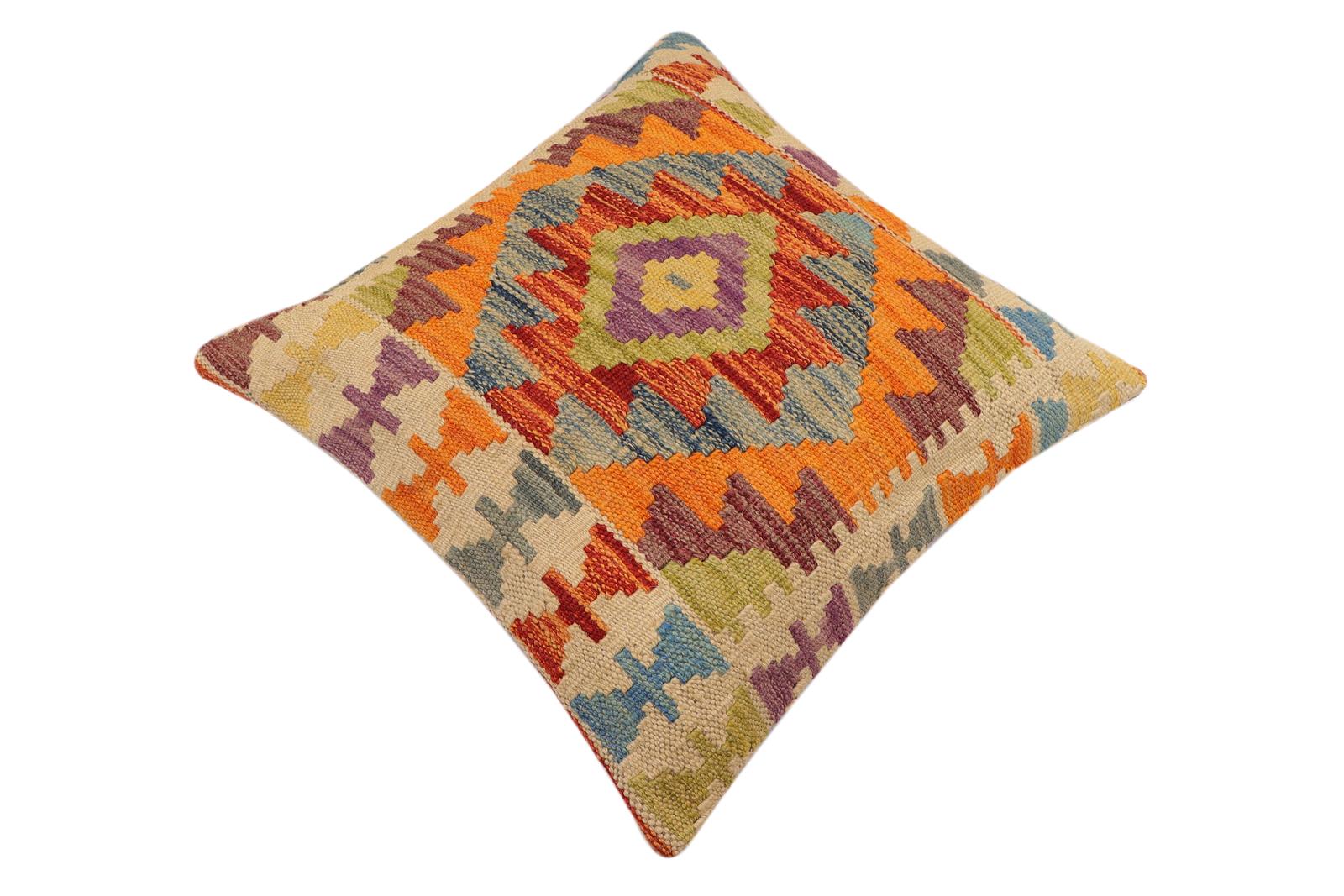 handmade Traditional Pillow Rust Blue Hand-Woven SQUARE 100% WOOL Hand woven turkish pillow2 x 2