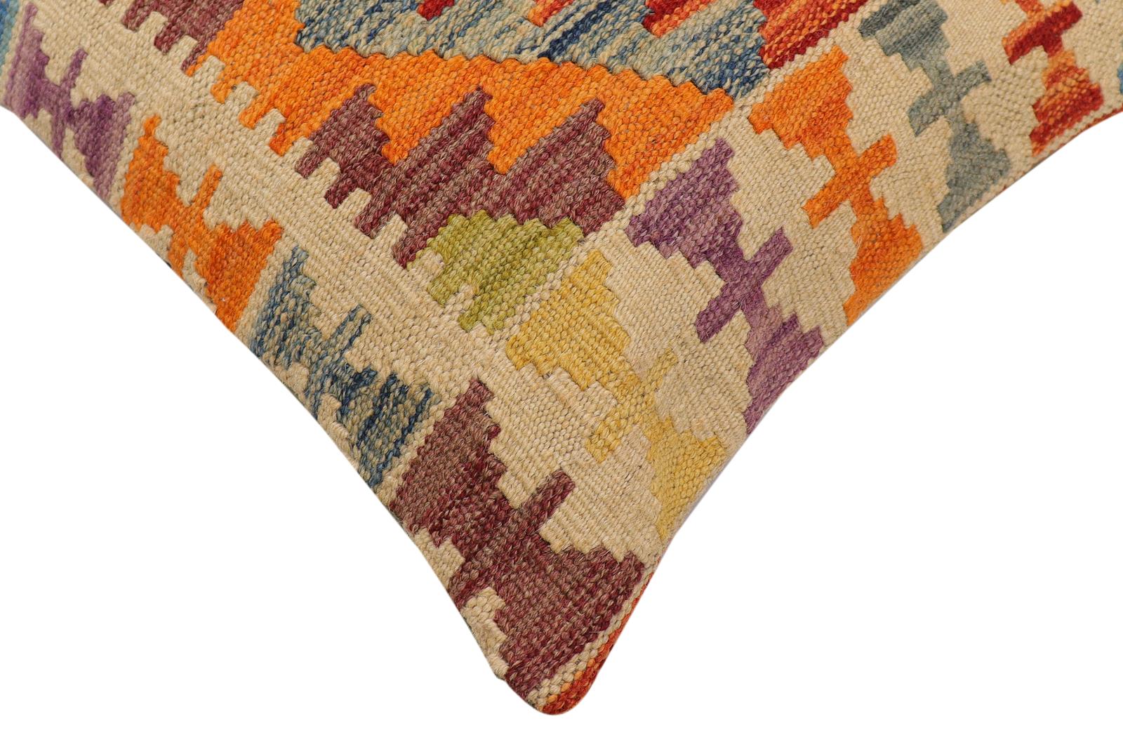 handmade Traditional Pillow Rust Blue Hand-Woven SQUARE 100% WOOL Hand woven turkish pillow2 x 2