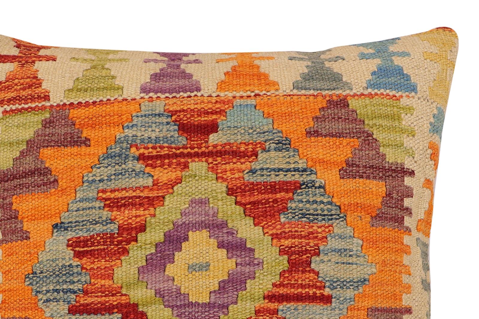 handmade Traditional Pillow Rust Blue Hand-Woven SQUARE 100% WOOL Hand woven turkish pillow2 x 2