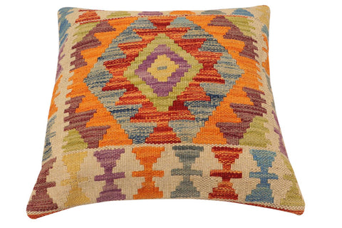 handmade Traditional Pillow Rust Blue Hand-Woven SQUARE 100% WOOL Hand woven turkish pillow2 x 2