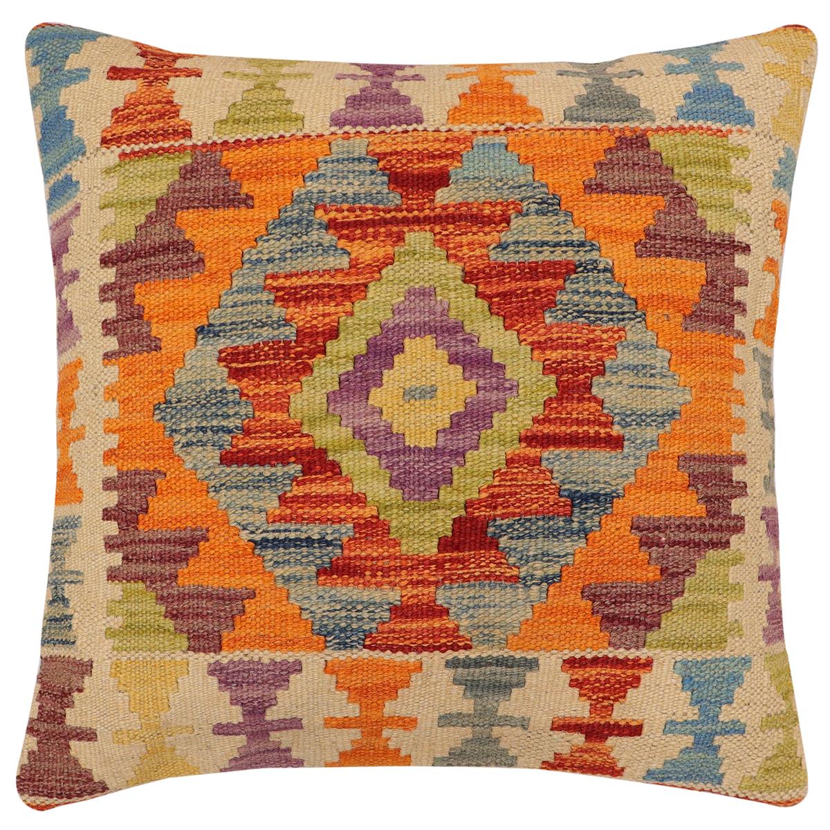 handmade Traditional Pillow Rust Blue Hand-Woven SQUARE 100% WOOL Hand woven turkish pillow2 x 2