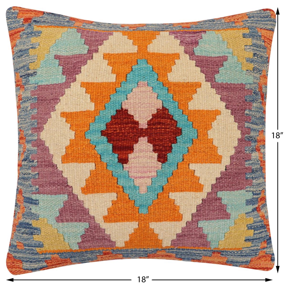 handmade Traditional Pillow Rust Blue Hand-Woven SQUARE 100% WOOL Hand woven turkish pillow2 x 2