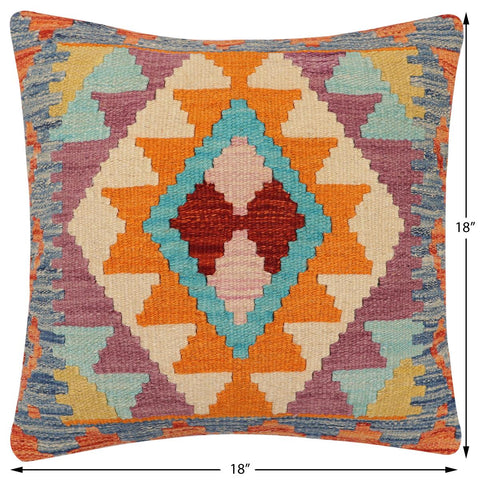 handmade Traditional Pillow Rust Blue Hand-Woven SQUARE 100% WOOL Hand woven turkish pillow2 x 2