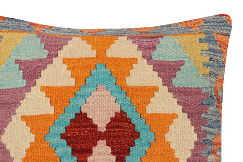 handmade Traditional Pillow Rust Blue Hand-Woven SQUARE 100% WOOL Hand woven turkish pillow2 x 2