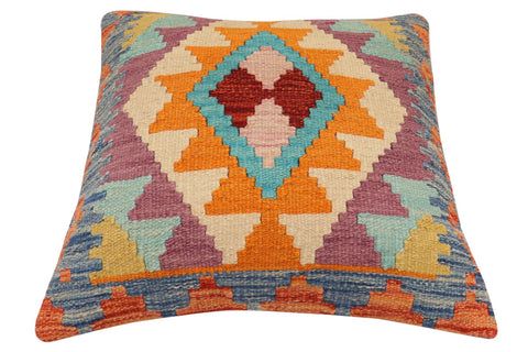 handmade Traditional Pillow Rust Blue Hand-Woven SQUARE 100% WOOL Hand woven turkish pillow2 x 2