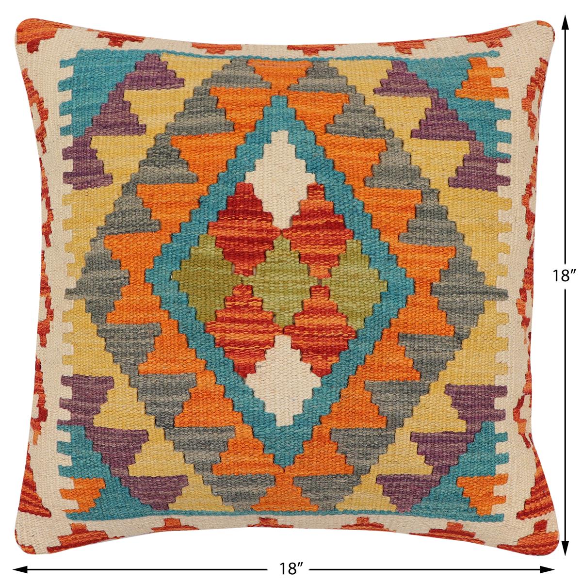 handmade Traditional Pillow Rust Blue Hand-Woven SQUARE 100% WOOL Hand woven turkish pillow2 x 2