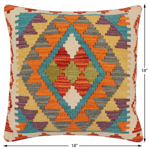 handmade Traditional Pillow Rust Blue Hand-Woven SQUARE 100% WOOL Hand woven turkish pillow2 x 2