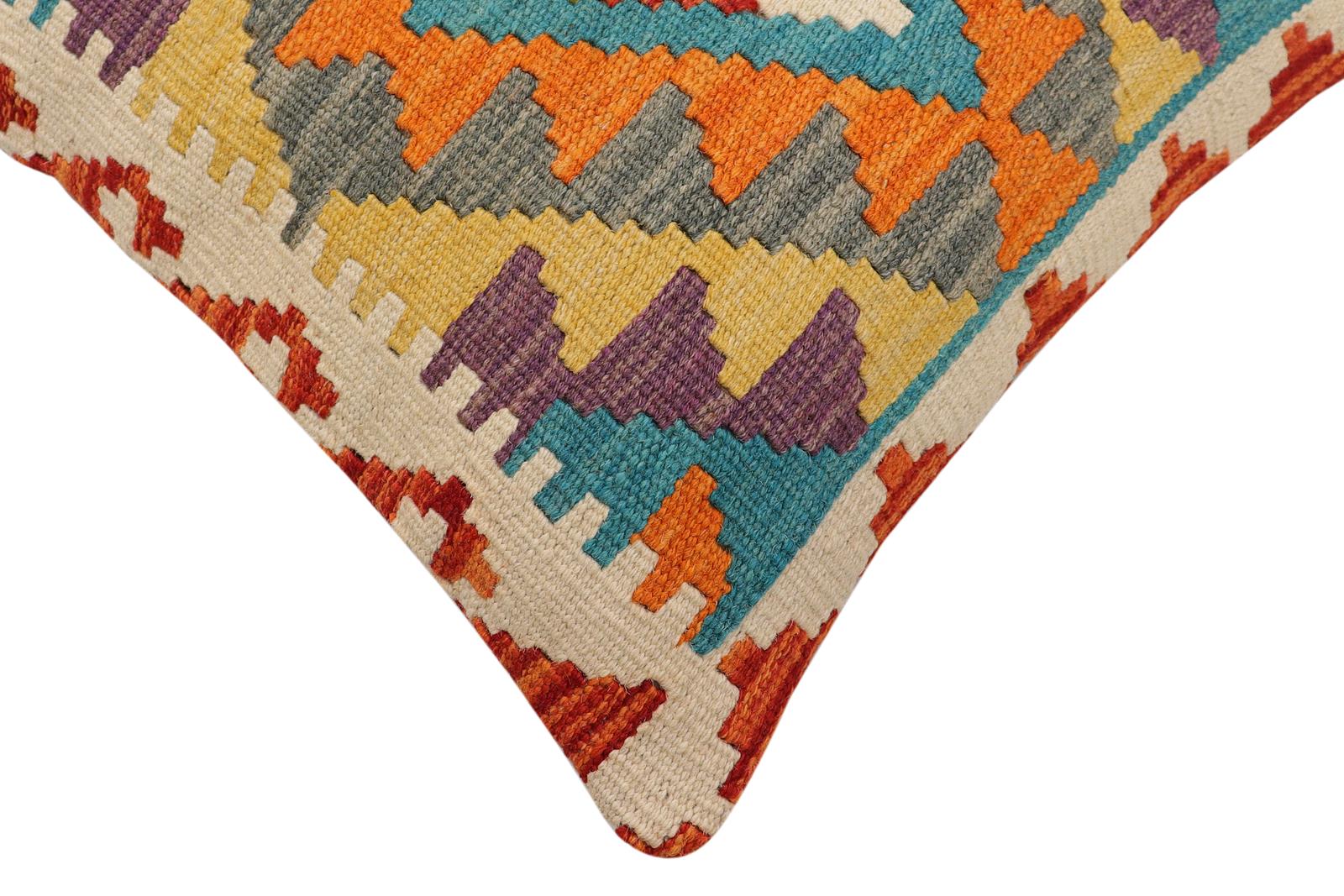 handmade Traditional Pillow Rust Blue Hand-Woven SQUARE 100% WOOL Hand woven turkish pillow2 x 2