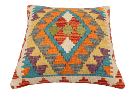 handmade Traditional Pillow Rust Blue Hand-Woven SQUARE 100% WOOL Hand woven turkish pillow2 x 2