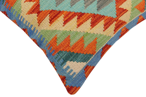 handmade Traditional Pillow Rust Blue Hand-Woven SQUARE 100% WOOL  Hand woven turkish pillow  2 x 2
