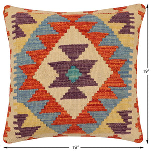 handmade Traditional Pillow Rust Blue Hand-Woven SQUARE 100% WOOL  Hand woven turkish pillow  2 x 2