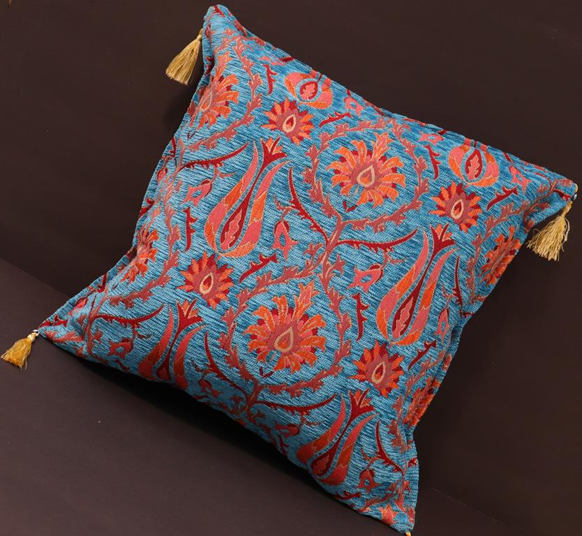 handmade Geometric Pillow Blue Orange Handmade RECTANGLE throw pillow 2X2